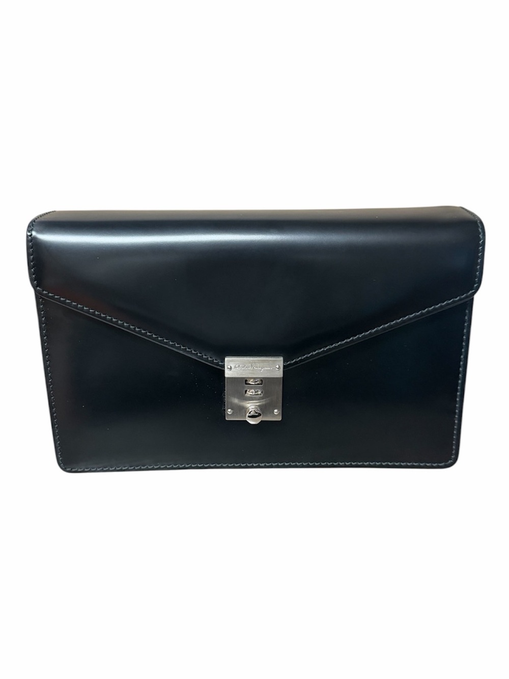 NEW SALVATORE FERRAGAMO 💯AUTHENTIC MENS CLASSIC LEATHER CLUTCH BLACK NWOT